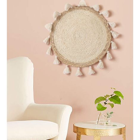 Panier Tissé - Décoration Murale en Osier à Suspendre - Style Boho Macramé - Pour Salon Chambre Cheminée Berceau - 1 Pièce