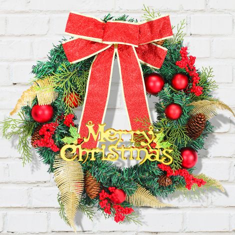 SWANEW Ghirlanda Natalizia da 45cm con 50 LED e Campane. Ghirlanda Artificiale per un Buon Natale. Ideale come Regalo di Natale (1/5)