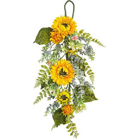 Couronne de Fleurs Simulées S2-31 - Tournesols Inversés pour Décor de Porte, Salon ou Entrée 1 Pièce, Style Bohème Champêtre (1/5)
