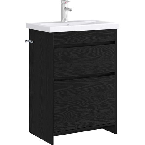 vidaXL Bathroom Under Sink Cabinet Black Oak 56 x 37.5 x 81 cm