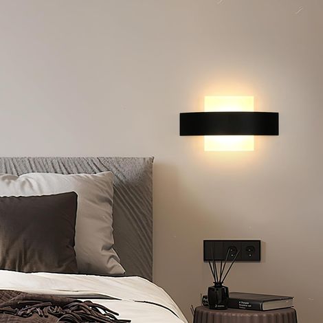 modern LED wall light, 12 watts, 1350 lumens, black acrylic material, suitable for hallways, bedrooms, corridors, living rooms, warm white light 3000K (1/5)