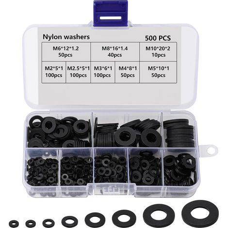 CCYKXA500 PCS Rondelle Caoutchouc Entretoise Rondelle Plastique, Joint Caoutchouc Plat Entretoise Plastique, M5 M6 M8 M10 Rondelles en Nylon pour Connexions (1/5)