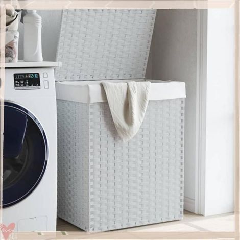 372033 Panier à linge avec couvercle blanc 46x33x60 cm résine tressée (1/5)
