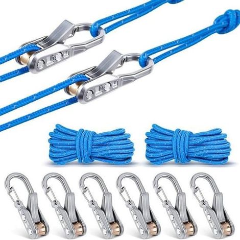 Ensemble de 6 pièces, tendeur de corde, enrouleur de corde, tendeur de corde sans nœud, tendeur de corde en acier inoxydable, pour fixer la paracorde, les tentes de camping (1/3)