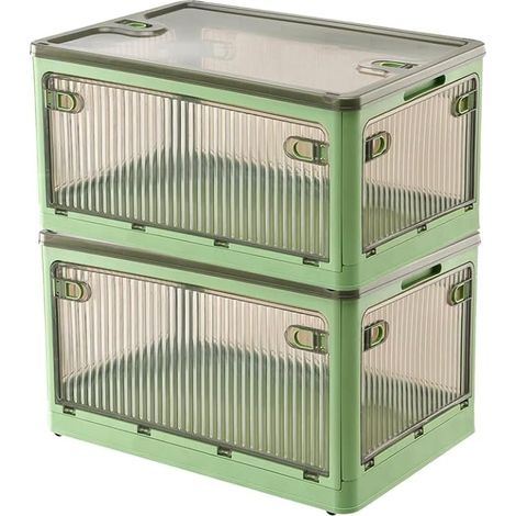 Lot de 2 boîtes de rangement avec couvercles, bacs empilables de 28 L pour le rangement avec roulettes, boîtes de rangement pliables avec cinq portes, boîtes de rangement pour chambre à (1/5)