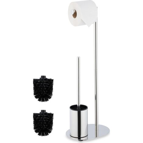 Serviteur WC, métallique, Non Fixe, Brosse et Porte-Brosse, H x L x P : env. 63 x 23 x 17 cm, argenté (1/5)