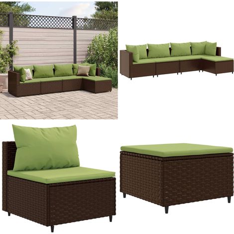 5-tlg. Garten-Lounge-Set mit Kissen Braun Poly Rattan - Gartengeset - Lounge Set - Gartenmöbel - Outdoor Möbel - Rattan Gartenmöbel - Home & Living (1/5)