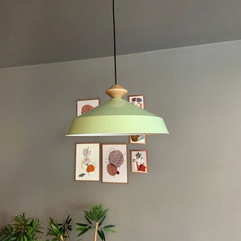 Lema Minzgrün Einfacher Kronleuchter mit Holzkopfteil, Hängelampe für Restaurant, Café, Wohnzimmer (1/4)