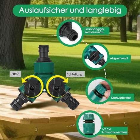 Lot de 2 distributeurs d'eau 2 voies 3/4" - Distributeur avec valve - 6 raccords 1/2" - Aménagement paysager, horticulture, culture florale, arrosage (1/4)