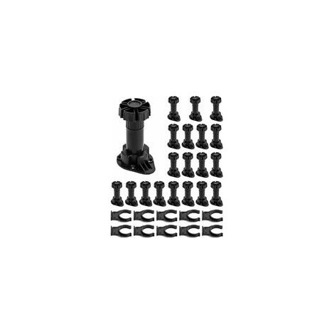Lot de 20 Pieds de Meubles Réglables, 100-120MM Pieds pour Meuble Noir, Pied de Meuble en Plastique avec 10 Clip pour Plinthe, Pieds de Table Réglable pour Meuble, Armoires, Cuisine, Canapé (1/5)
