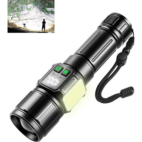 Linterna LED recargable superbrillante con 2000 lúmenes, luz de trabajo magnética luz lateral COB luz roja, resistente agua IPX7, carga rápida (1/5)