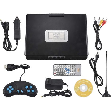 Lecteur DVD portable 9,8 pouces avec mini-TV HD intégré, batterie rechargeable, compatible carte SD/port USB/prise américaine. (1/5)