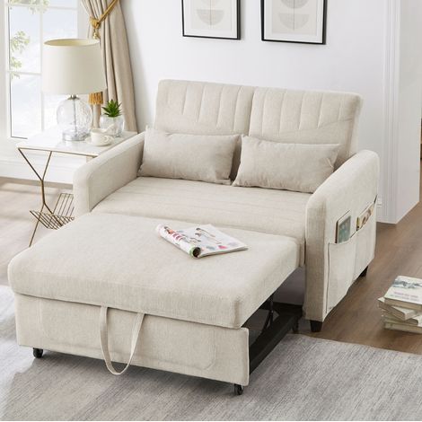 2-Sitzer Schlafsofa ausziehbar, Rückenlehne 3-fach verstellbar, Beige HAVRYA (1/5)