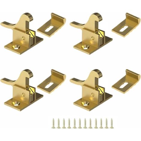 Lot de 4 loquets coudés avec vis, loquets de porte en laiton, loquet robuste pour portes coulissantes, fenêtres, armoires, placards (jaune) (1/5)