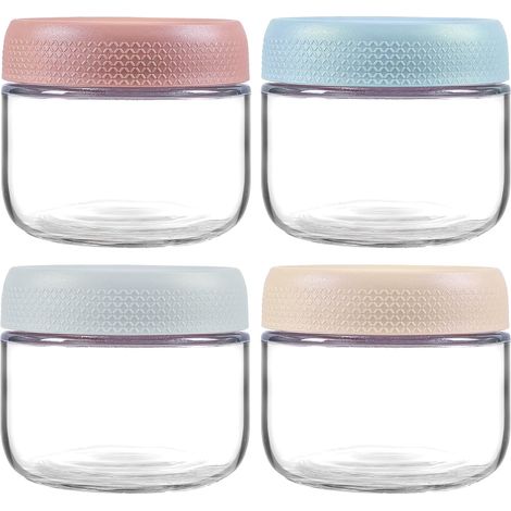 Lot de 4 petits bocaux de conservation en verre de 250 ml avec couvercle, empilables pour avoine, céréales, yaourt, salade, pudding, pâtes, farine (1/5)