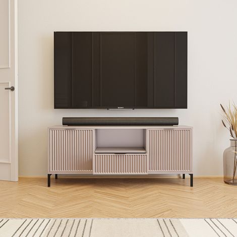 Meuble TV 135 cm WAVE - 135x40x56 cm - 2 portes et tiroir - Cachemire (1/5)