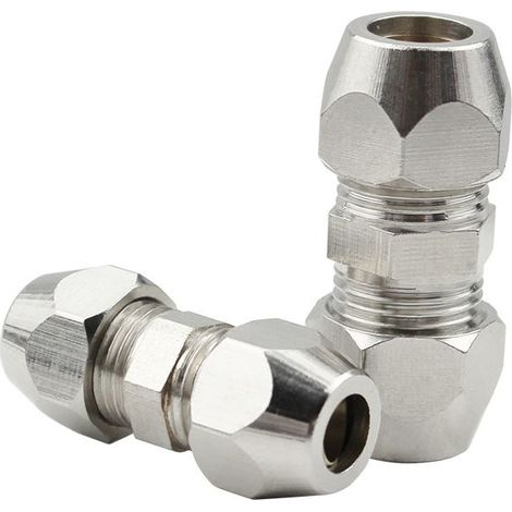 2 Pièces Raccords à Compression Cuivre Nickelé, Raccord Olive 8MM Gaz, Connecteurs de Tubes 8mm x 34mm Filetés, pour Plomberie, Systèmes Hydrauliques, Refroidissement et Carburant(Argent)