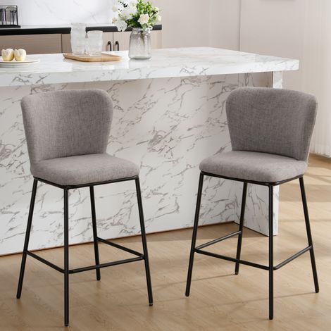 Wahson Set di 2 Sgabelli Cucina Sgabelli in Tessuto di Lino, Seduta Traspirante Imbottita Schienale Confortevole Poggiapiedi Integrato per Isola/ Sala da Pranzo, Grigio