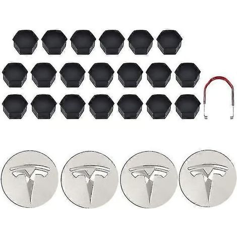 Kit de cache-moyeux pour Tesla Model 3 YSX, comprenant 4 cache-moyeux et 20 cache-écrous, finition argent mat. (1/5)