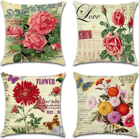 Set di 4 federe per cuscini da esterno, impermeabili, con motivo floreale classico, ideali per divano, patio, giardino, soggiorno e camera da letto, 45x45 cm. (1/5)