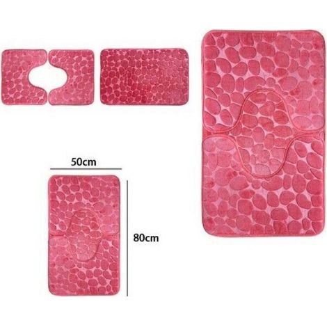 Trade Shop - Set 3 Piezas Alfombras Antideslizantes Para Muebles De Baño Color Rosa 59335 -