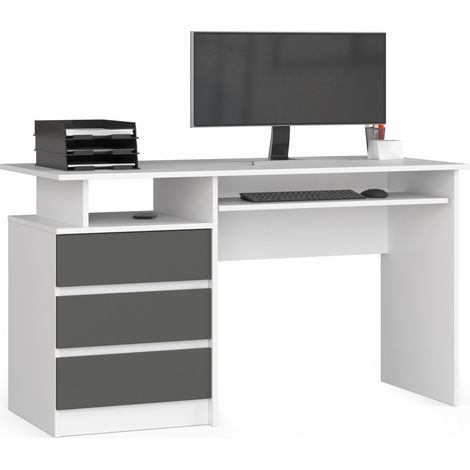 PC-Schreibtisch AKORD CLP in der Farbe Weiß mit 3 Schubladen Front Graphitgrau und 2 Ablagen B135 x H77 x T60 cm (1/5)