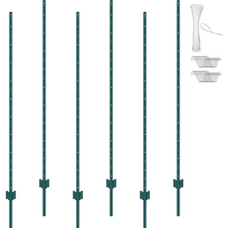 VEVOR 6 Fuß Zaunpfosten, 6er-Pack T-Pfosten Hochleistungs-Zaunpfosten aus Metall, stabile Zaunpfähle aus Stahl für Gartenhof, Rasen, Bauernhöfe und Maschendrahtzäune im Freien, grün (1/5)