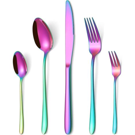Besteckset Edelstahl Messer Gabel Löffel 30 Teilig Regenbogen (1/5)
