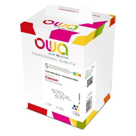 Pack de 5 cartouches d'encre remanufacturées OWA - haute capacité - Noir Noir Photo Cyan Magenta Jaune - pour CANON PGi-570XL B, CLi-571XL BP, CLi-571XL C, CLi-571XL M, CLi-571XL Y (1/5)