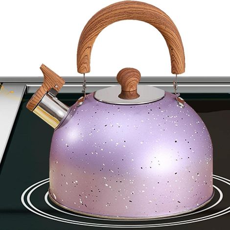 Bouilloire Sifflante 2L Violet – Inox, Poignée Bois Anti-brûlure (1/5)