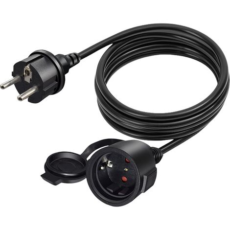 Rallonge extérieure 3 m, câble d'alimentation extérieur avec capuchon de protection 4,8 mm², rallonge en caoutchouc, rallonge 16 A/250 V, câble court 2 AC pour prise IP44, câble d'alimentation (1/5)