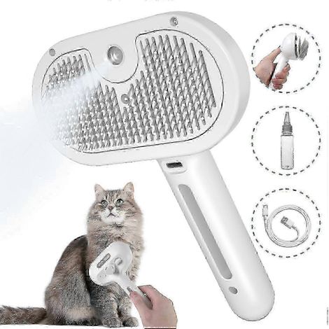 Outil de toilettage à vapeur pour chats et chiens - Élimine efficacement les nœuds et les poils morts grâce à sa fonction massage (blanc) ws (1/4)