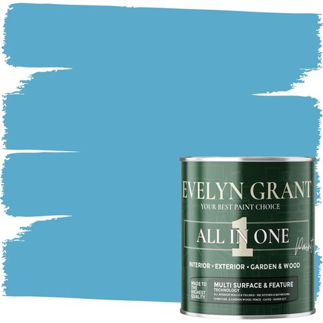 EVELYN GRANT All-IN-ONE Paint & Primer - Multi-Surface Paint For Interior Walls, Outdoor Garden & Exterior Walls, Wood Furniture - High Durability Multi-Feature - Swimming Pool Blue - 0.5L - Matt