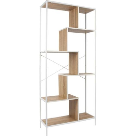 Étagère Design "Edison"180cm Naturel & Blanc (1/5)