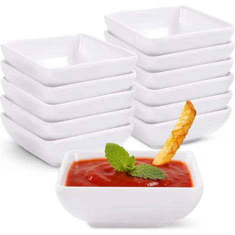 Set di 12 ciotole per salse – Ciotole quadrate per salse - ciotole per salse - ciotole - mini ciotole - ciotole per salsa di soia – Per servire salse, frutta e snack – Plastica – Bianco (1/5)
