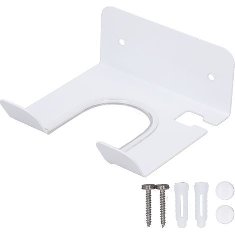 Sèche-cheveux mural blanc en acier inoxydable, support pour salle de bain, étagère de rangement pour maison, fixé au mur. (1/5)