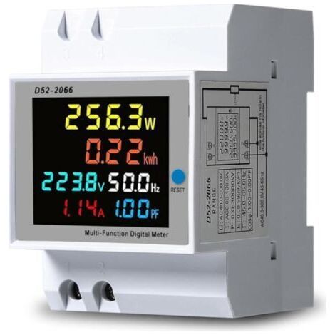 Compteur d'électricité Numérique, Compteur d'énergie Monophasé Courant Tension Puissance KWH Compteur 6 en 1 Compteur d'énergie avec écran LCD AC 40300 V