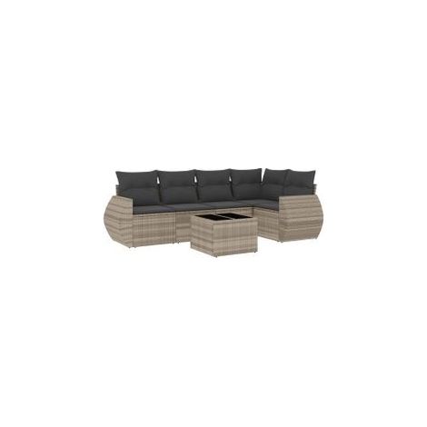 Salon de jardin 6 pcs avec coussins gris clair résine tressée (1/5)