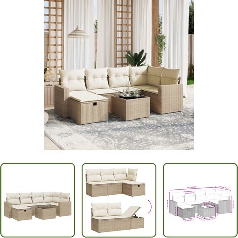Meuble de jardin - Salon de jardin avec coussins 7 pcs beige résine tressée (1/5)