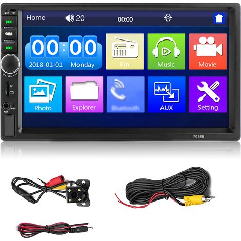 7 pouces Double Din Autoradio Récepteur 2 Din Autoradio Autoradio Écran Tactile BT MP5 Lecteur avec Caméra de Recul Télécommande (1/5)