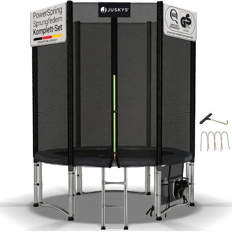 Juskys Trampolin JumpMaster S Ø 183 cm – Outdoor Gartentrampolin mit Sicherheitsnetz, Leiter & Bodenankern, PowerSpring Sprungfeder, bis 50 kg