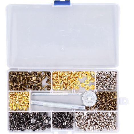 240 pièces Kit de rivets en cuir à double capuchon tubulaire 2 tailles en métal avec outil de fixation pour bricolage (1/5)