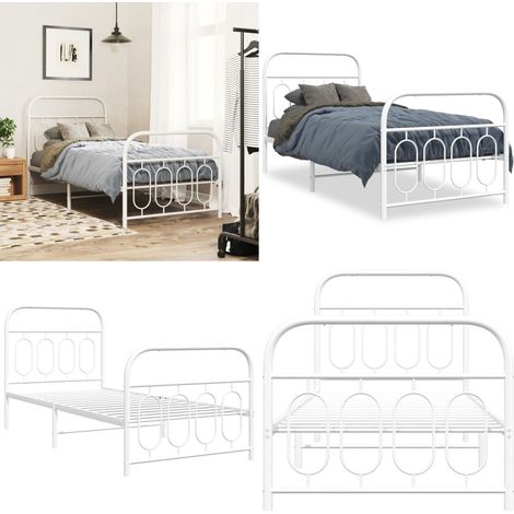 Cadre de lit métal sans matelas avec pied de lit blanc 80x200cm - Cadre De Lit - Lit Simple - Lit Metal - Lit Blanc - Meuble Chambre - Home & Living (1/5)
