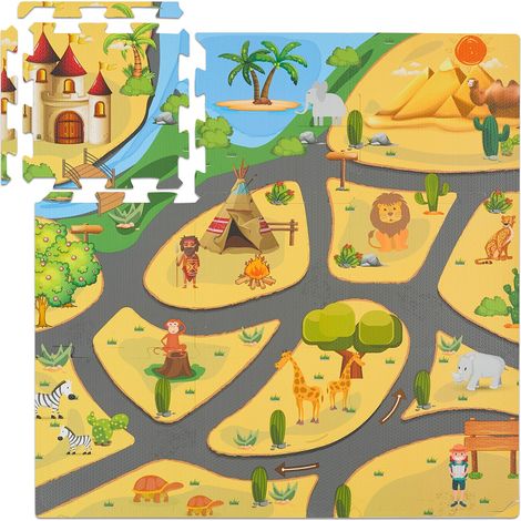 Relaxdays Puzzlematte, 21-tlg. Baby Spielmatte, Safari-Motiv, Tiere, schadstofffreier Schaumstoff, Kindermatte, bunt