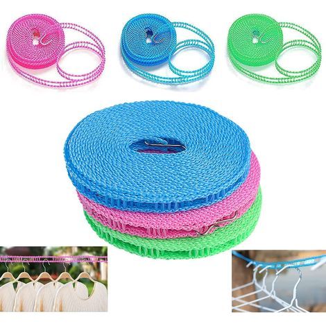 Tendedero de nailon, juego de 6 tendederos exteriores, tendedero portátil antideslizante para vallas (3 m, 5 m) (1/5)