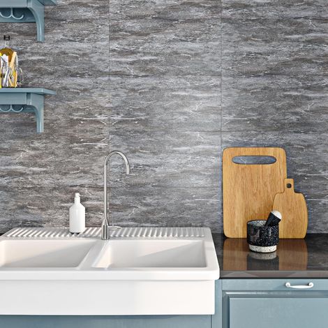 Dalle PVC Adhesive Murale Cuisine 16 Dalles Credence Adhesive pour Cuisine 60x30cm Carrelage Adhesif Mural Salle de Bain Lavable Lino Sol Adhesif Béton Gris Parquet Adhesif Sol Chambre (1/5)