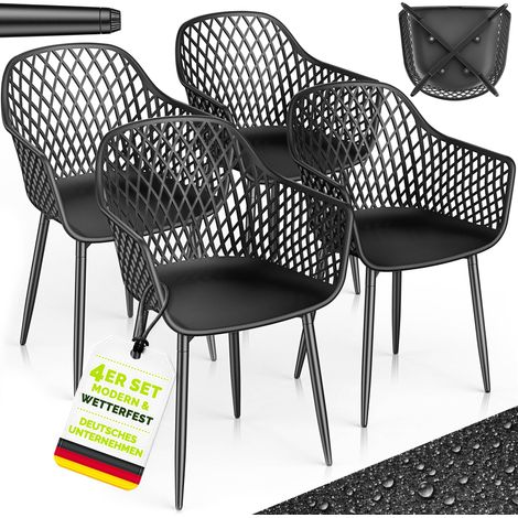 tillvex® Gartenstuhl 4er Set Wetterfest mit Armlehne Schwarz Outdoor Stühle bis 120kg belastbar Gartenstühle UV-beständig Terrassenstuhl Gartenmöbel Terrasse Balkon Outdoor Garten