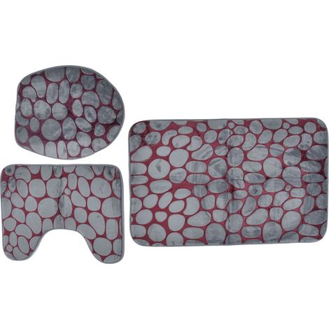 Ensemble de tapis de toilette bicolore à texture pierre, ensemble de tapis de bain en flanelle, motif HD, tapis de bain antidérapant avec envers en caoutchouc pour usage domestique (1/5)