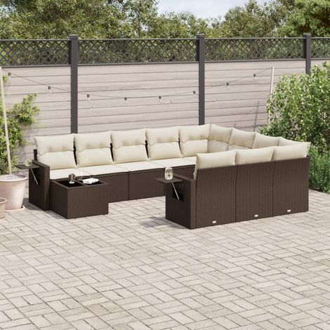 Set de sofás de jardín 11 pzas cojines ratán sintético marrón vidaXL (1/3)