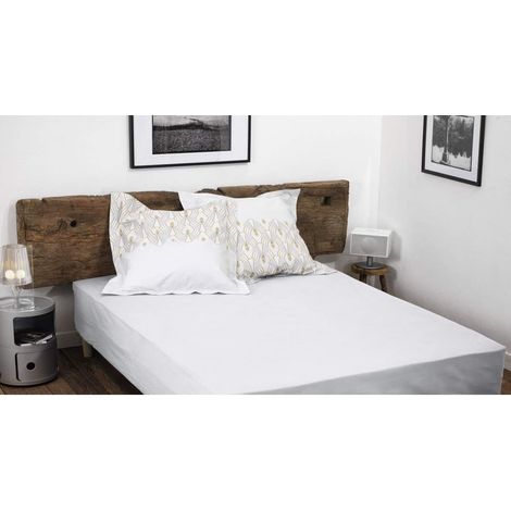 Drap Housse 100% Coton 140x190 cm – Blanc – Bonnet 35 cm – Doux, Respirant, Lavable – Home linge passion (1/4)